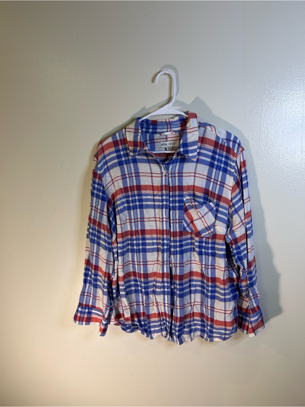 Ava & Viv Blue and Red Plaid Button-Down Shirt